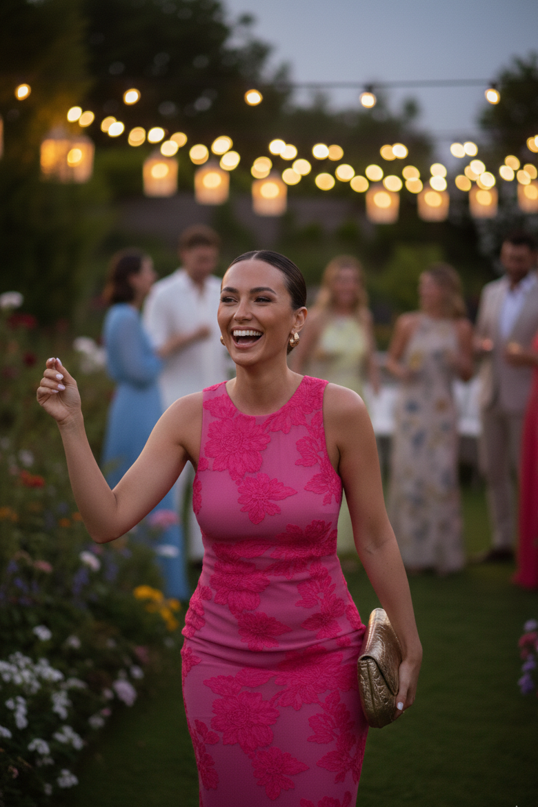 Pink Elegant Bodycon Maxi Dress for Women with Floral Print
