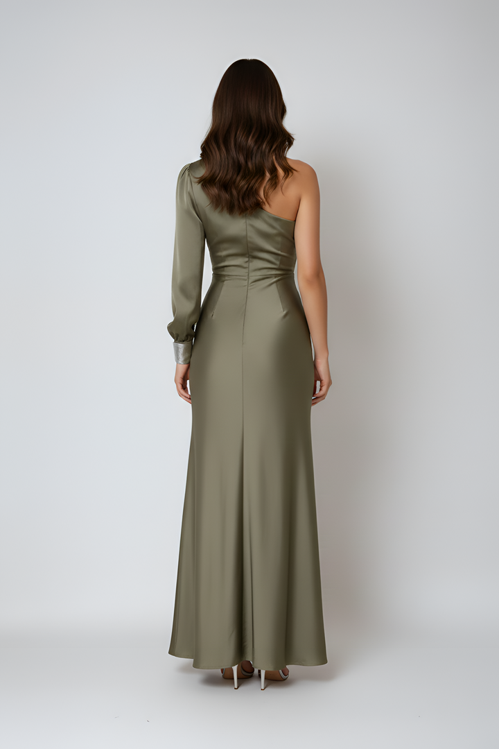 Elegant One Shoulder Gala Maxi Dress for Women with High Split
