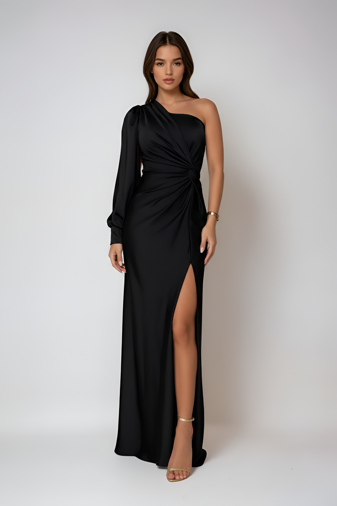 Elegant One Shoulder Gala Maxi Dress for Women with High Split