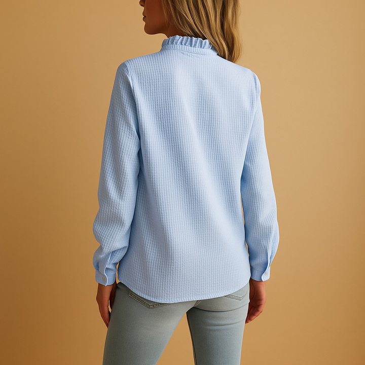 Chic Women's Striped Blouse with Ruffles and Long Sleeves