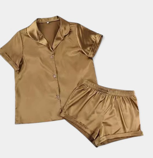 Soft Satin Women's Pajama Set with Short Sleeves and Shorts