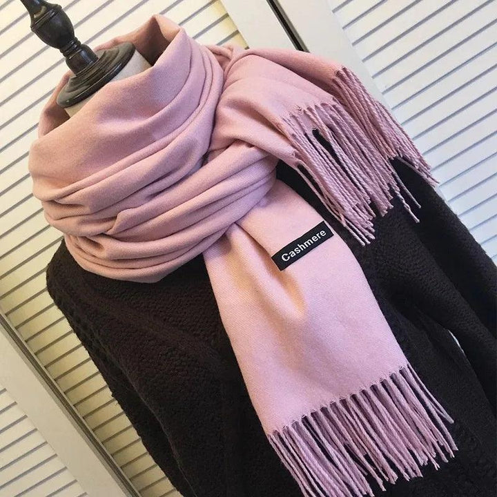 Luxury Warm Cashmere Scarf with Fringe Detail