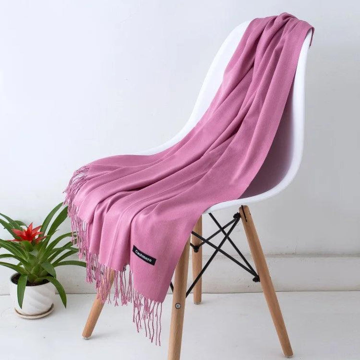 Luxury Warm Cashmere Scarf with Fringe Detail