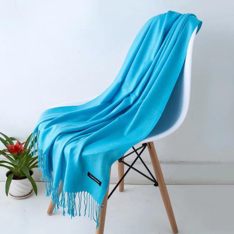 Luxury Warm Cashmere Scarf with Fringe Detail