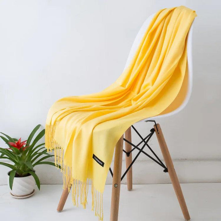 Luxury Warm Cashmere Scarf with Fringe Detail