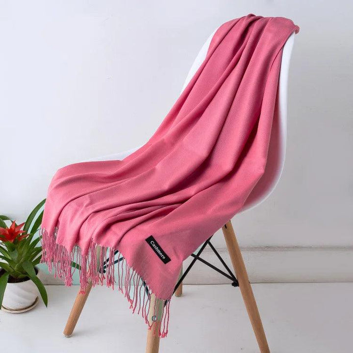 Luxury Warm Cashmere Scarf with Fringe Detail