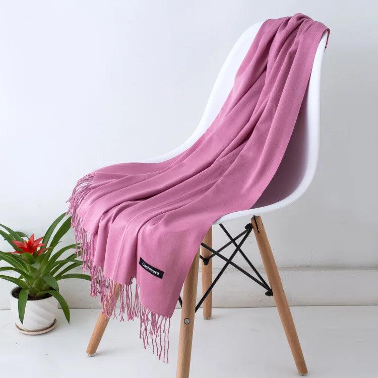 Luxury Warm Cashmere Scarf with Fringe Detail