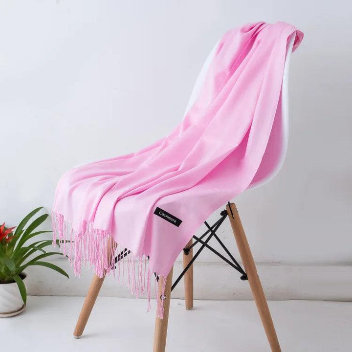 Luxury Warm Cashmere Scarf with Fringe Detail