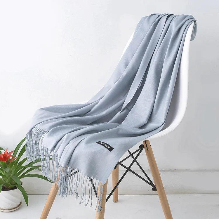 Luxury Warm Cashmere Scarf with Fringe Detail