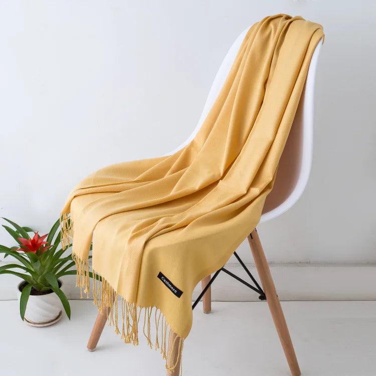 Luxury Warm Cashmere Scarf with Fringe Detail