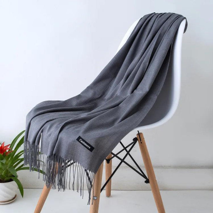 Luxury Warm Cashmere Scarf with Fringe Detail