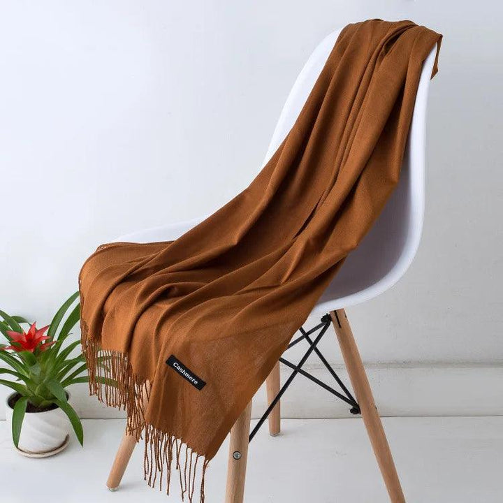 Luxury Warm Cashmere Scarf with Fringe Detail