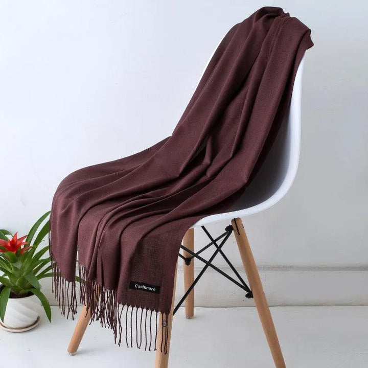 Luxury Warm Cashmere Scarf with Fringe Detail