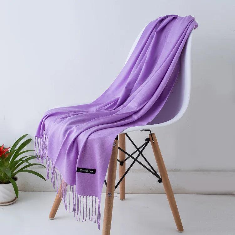 Luxury Warm Cashmere Scarf with Fringe Detail