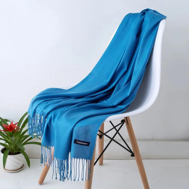 Luxury Warm Cashmere Scarf with Fringe Detail