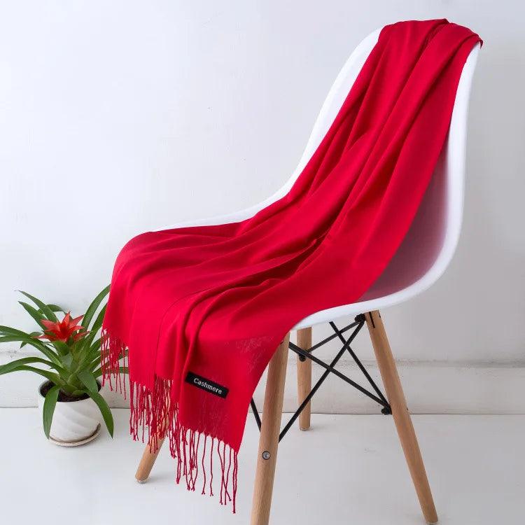 Luxury Warm Cashmere Scarf with Fringe Detail