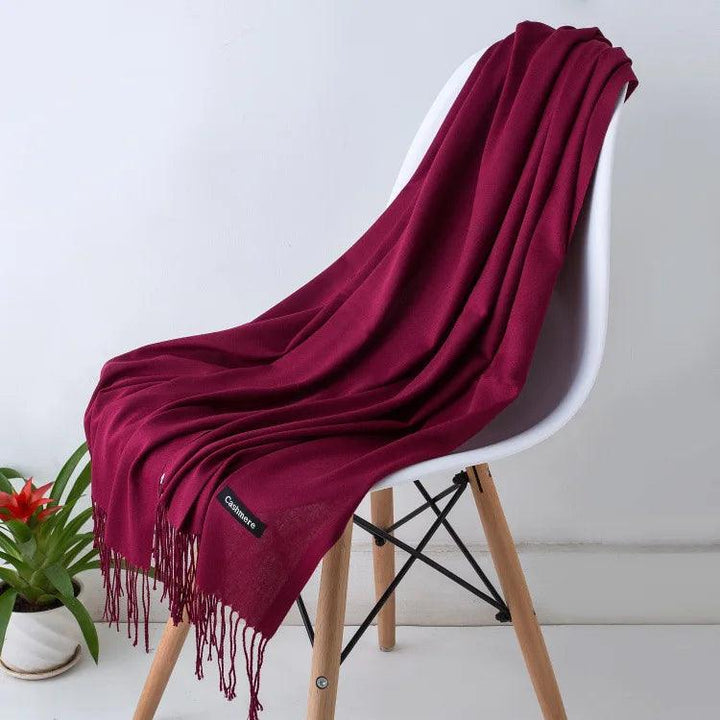 Luxury Warm Cashmere Scarf with Fringe Detail
