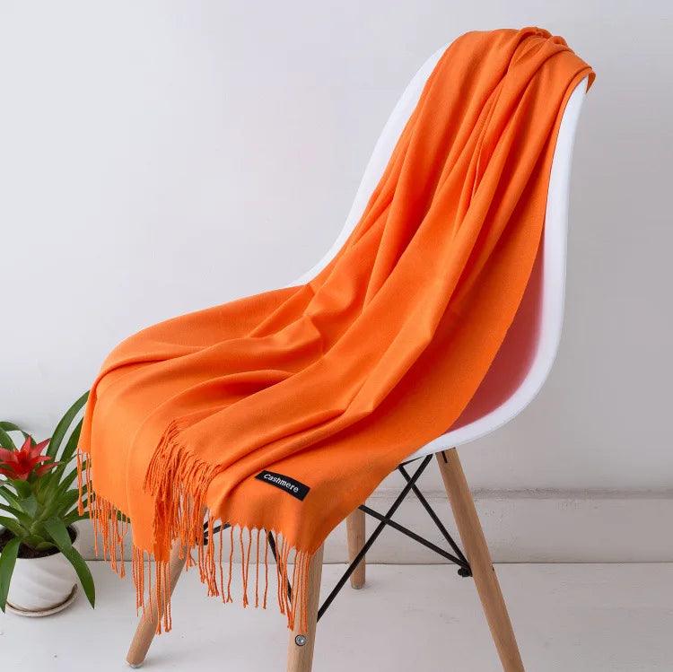 Luxury Warm Cashmere Scarf with Fringe Detail