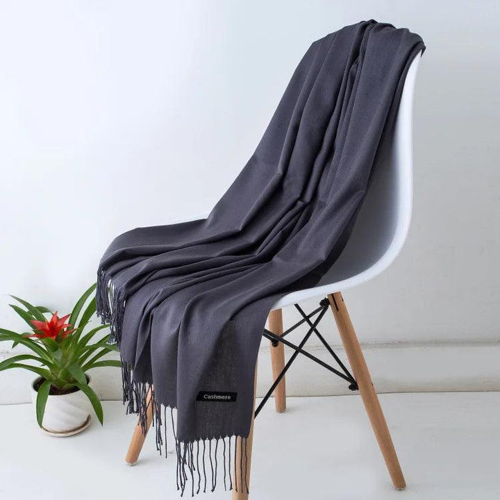 Luxury Warm Cashmere Scarf with Fringe Detail
