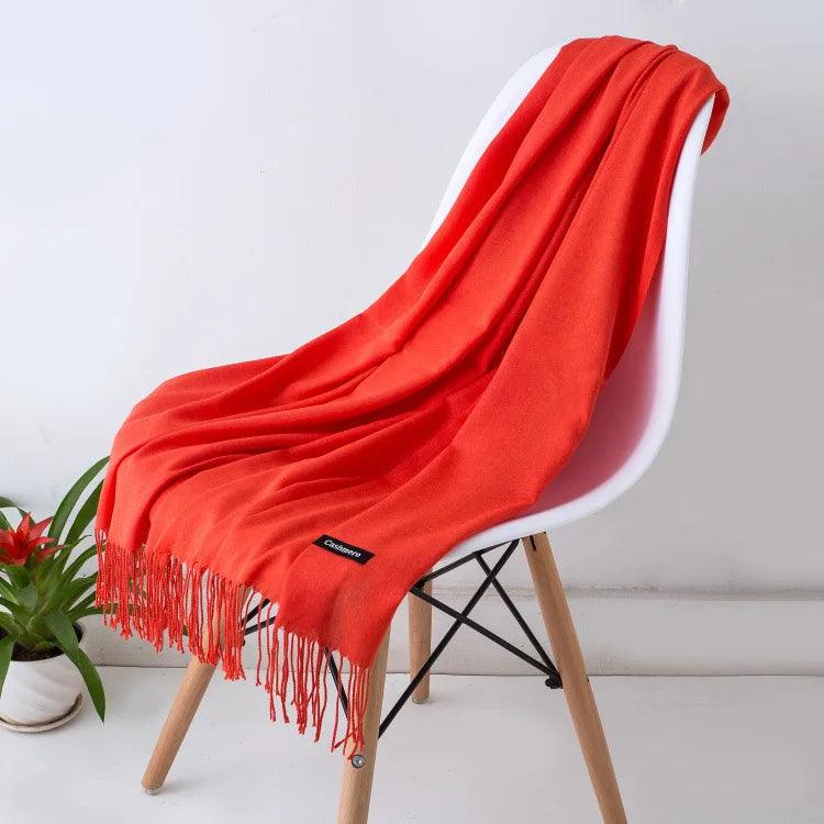 Luxury Warm Cashmere Scarf with Fringe Detail
