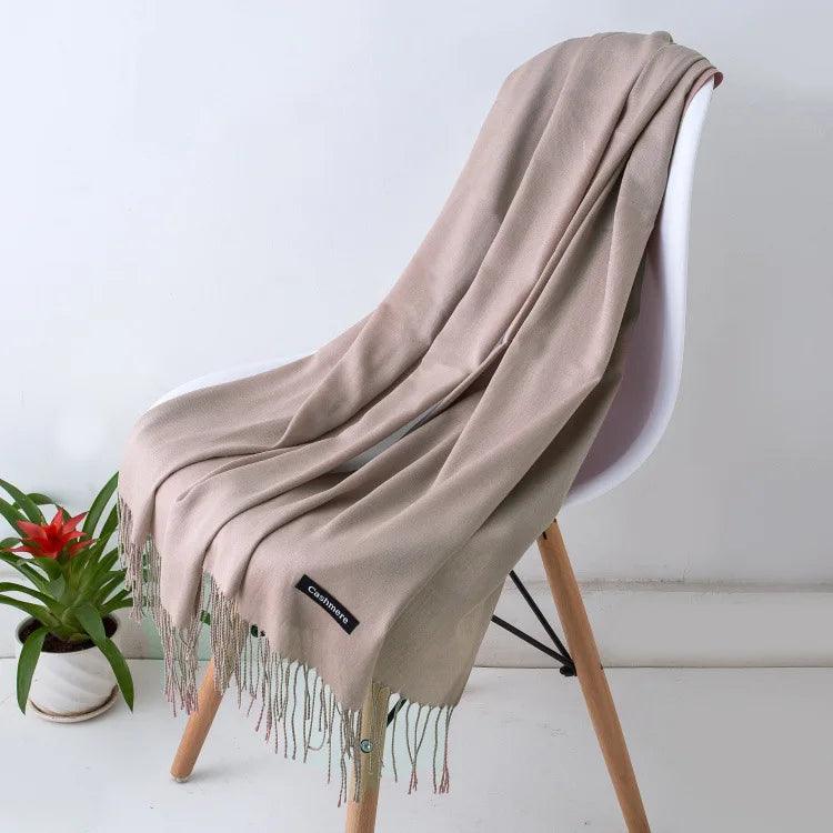 Luxury Warm Cashmere Scarf with Fringe Detail