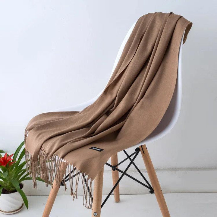 Luxury Warm Cashmere Scarf with Fringe Detail