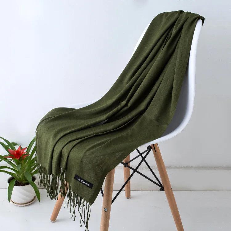 Luxury Warm Cashmere Scarf with Fringe Detail