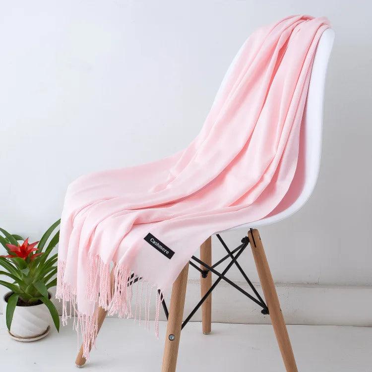 Luxury Warm Cashmere Scarf with Fringe Detail
