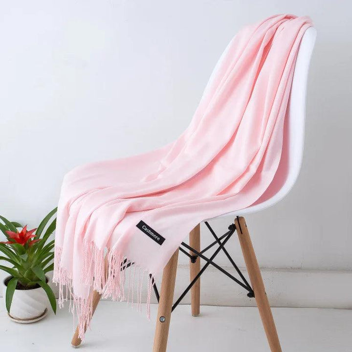 Luxury Warm Cashmere Scarf with Fringe Detail