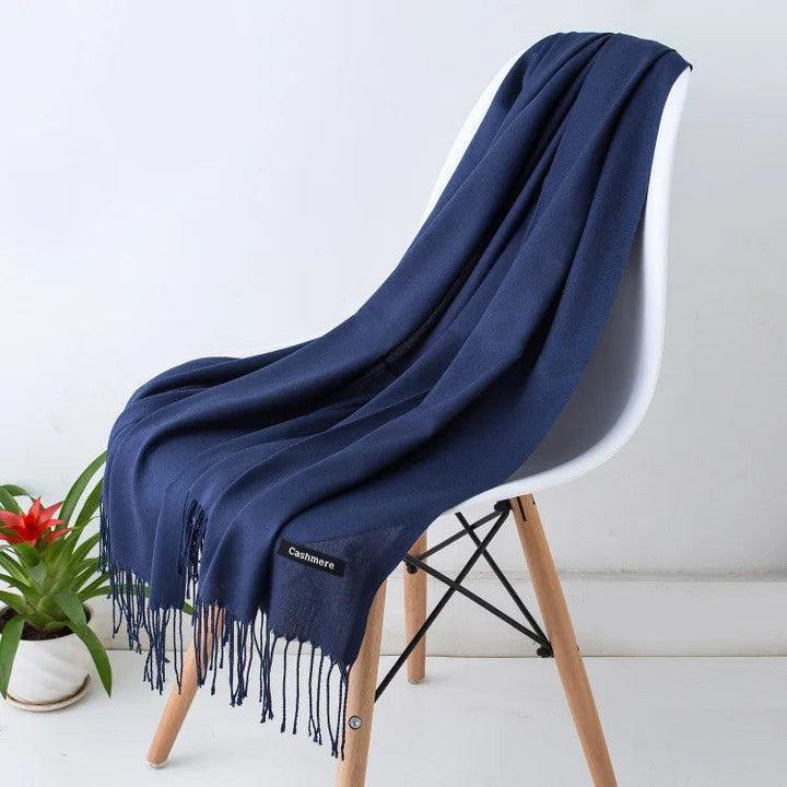Luxury Warm Cashmere Scarf with Fringe Detail
