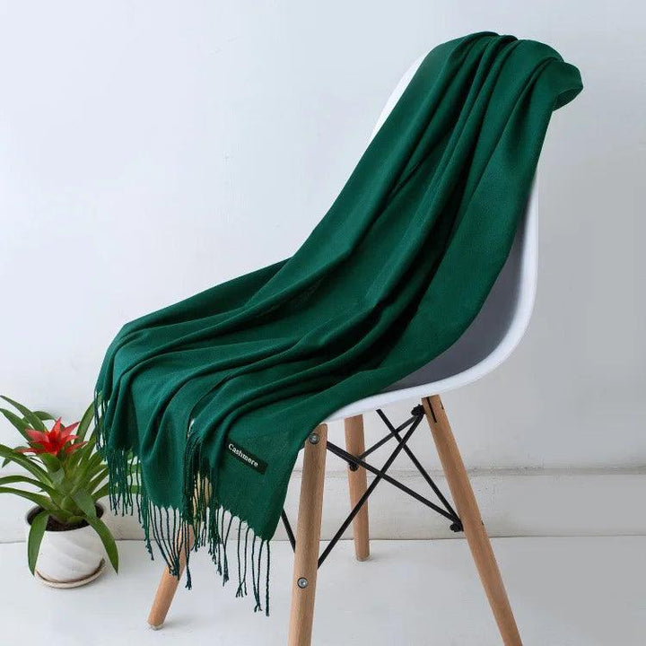 Luxury Warm Cashmere Scarf with Fringe Detail
