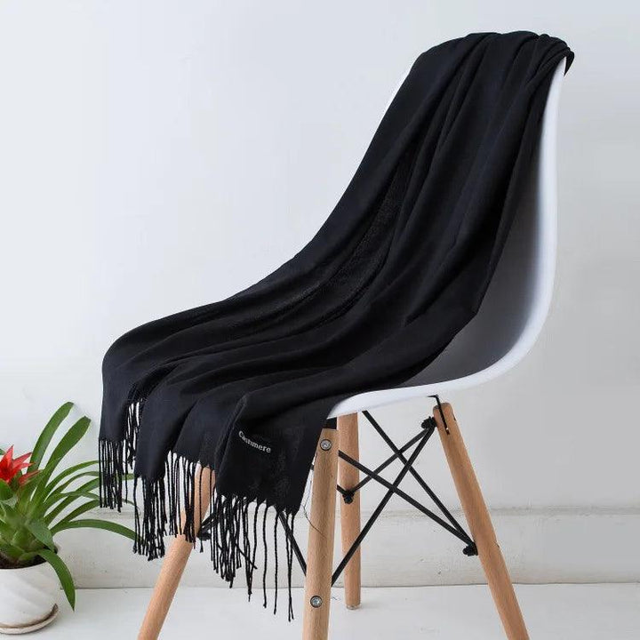 Luxury Warm Cashmere Scarf with Fringe Detail