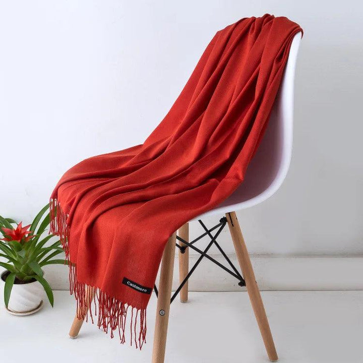 Luxury Warm Cashmere Scarf with Fringe Detail