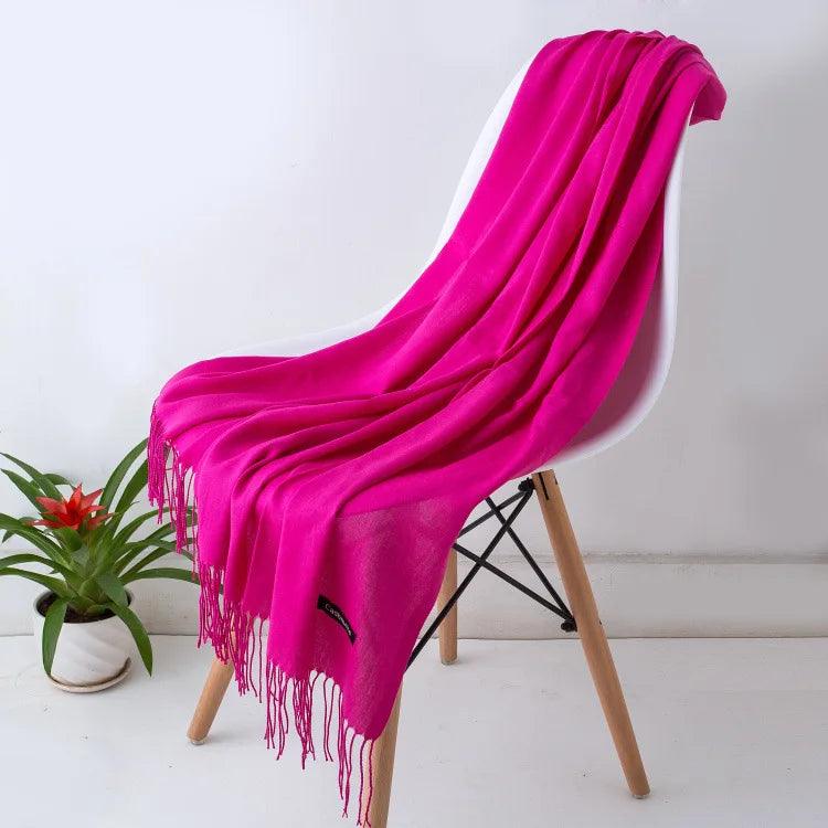 Luxury Warm Cashmere Scarf with Fringe Detail