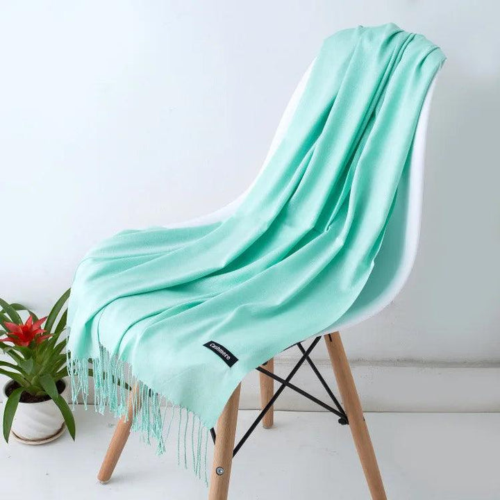 Luxury Warm Cashmere Scarf with Fringe Detail