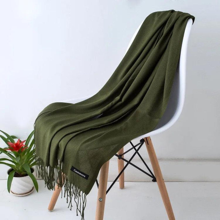 Luxury Warm Cashmere Scarf with Fringe Detail