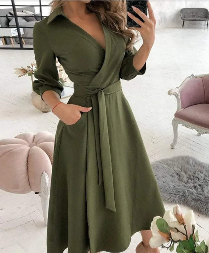 Midi Dress for Women with Butterfly Print and Button Details