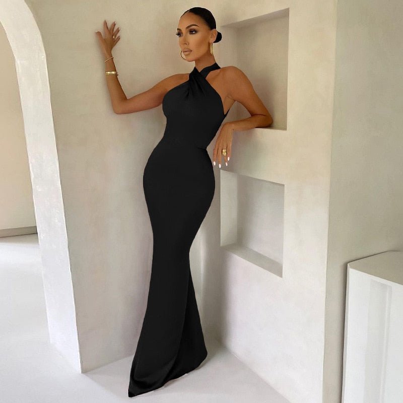 Glea | Luxury Halter Evening Dress with Slim Fit Gala Dresses
