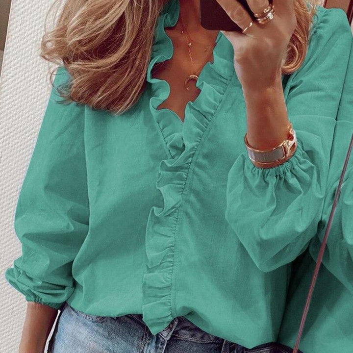 Stylish Airy Women's Blouse with Long Sleeves and Ruffles