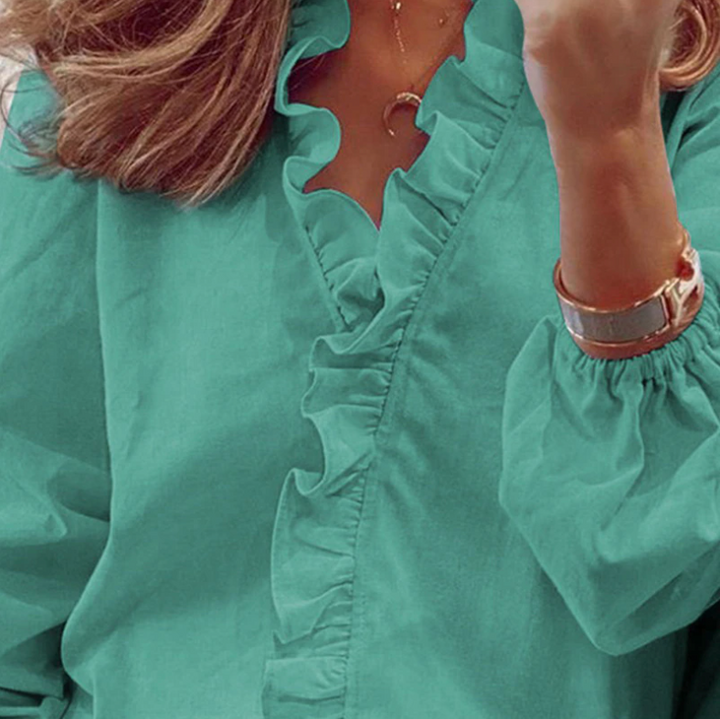 Stylish Airy Women's Blouse with Long Sleeves and Ruffles
