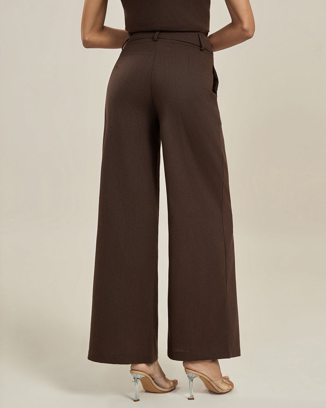 Stylish Women's Brown Trousers with High Waist and Button Closure