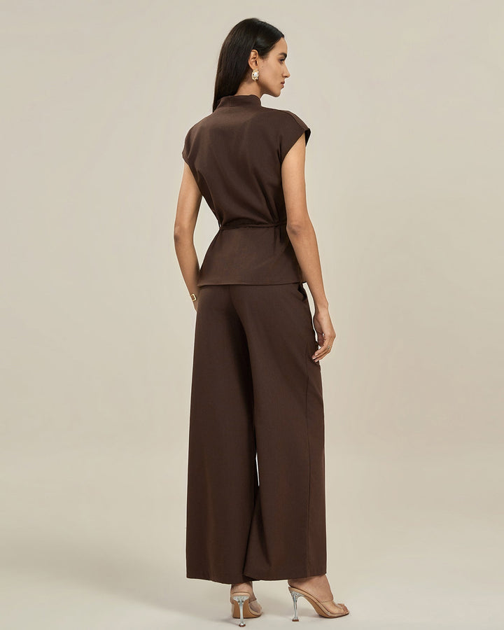 Stylish Women's Brown Trousers with High Waist and Button Closure