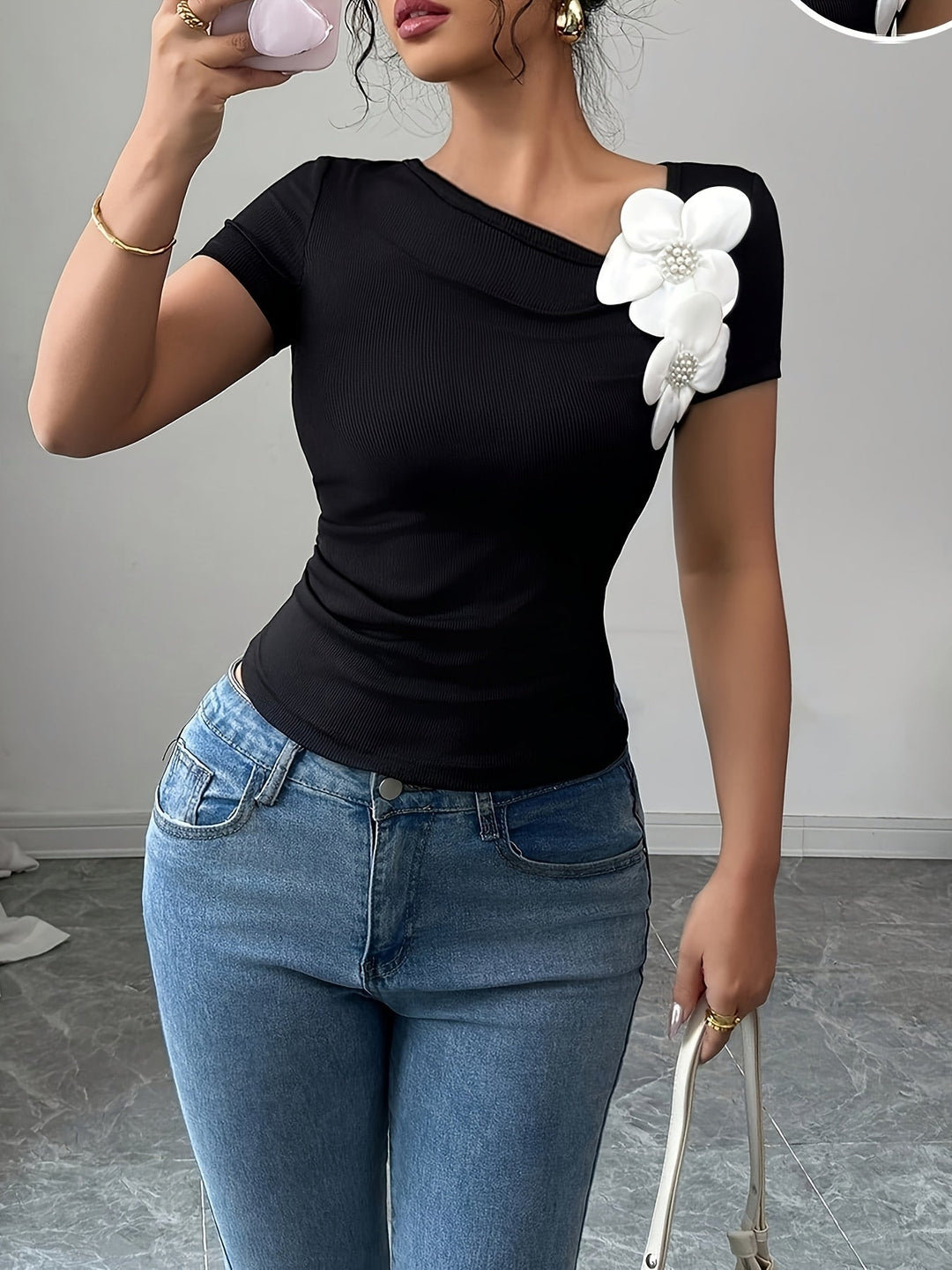 Briyana | Elegant Top with 3D Flower Accent