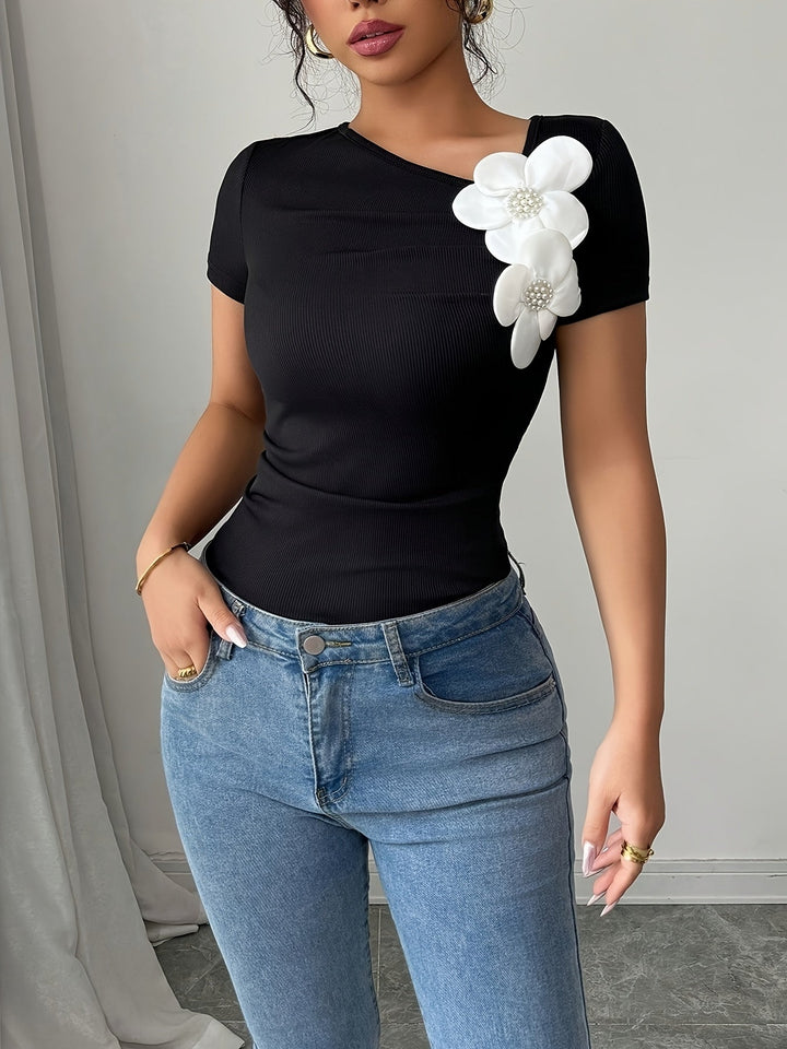 Briyana | Elegant Top with 3D Flower Accent