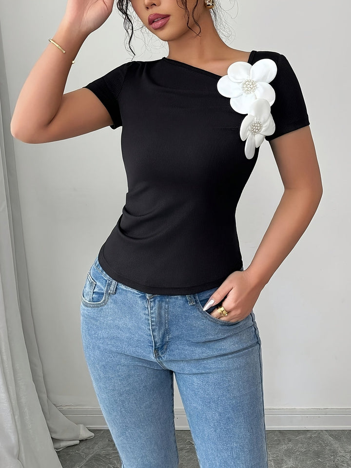 Briyana | Elegant Top with 3D Flower Accent