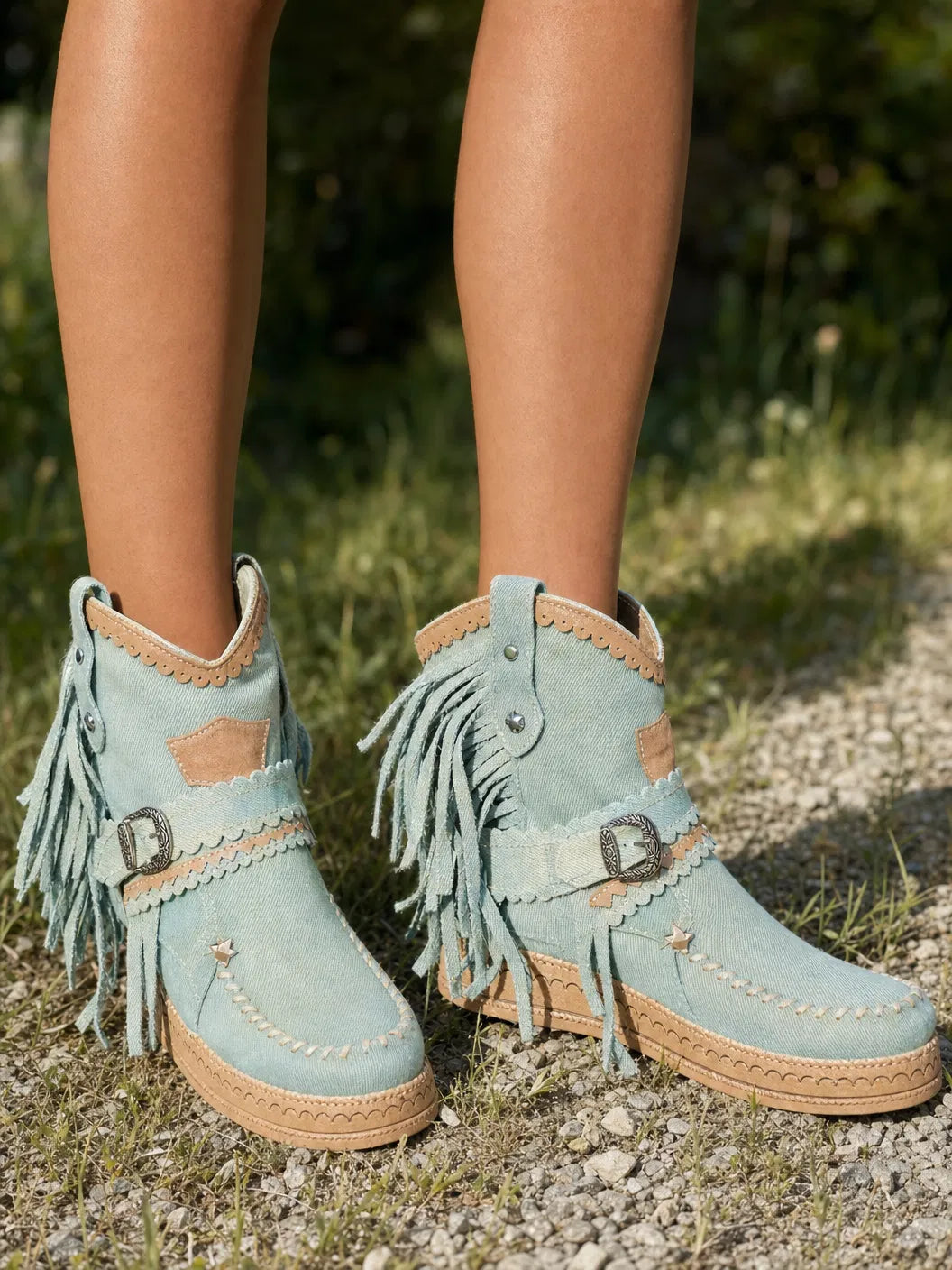 Liliana | Boho Cowboy Ankle Boots with Playful Fringes