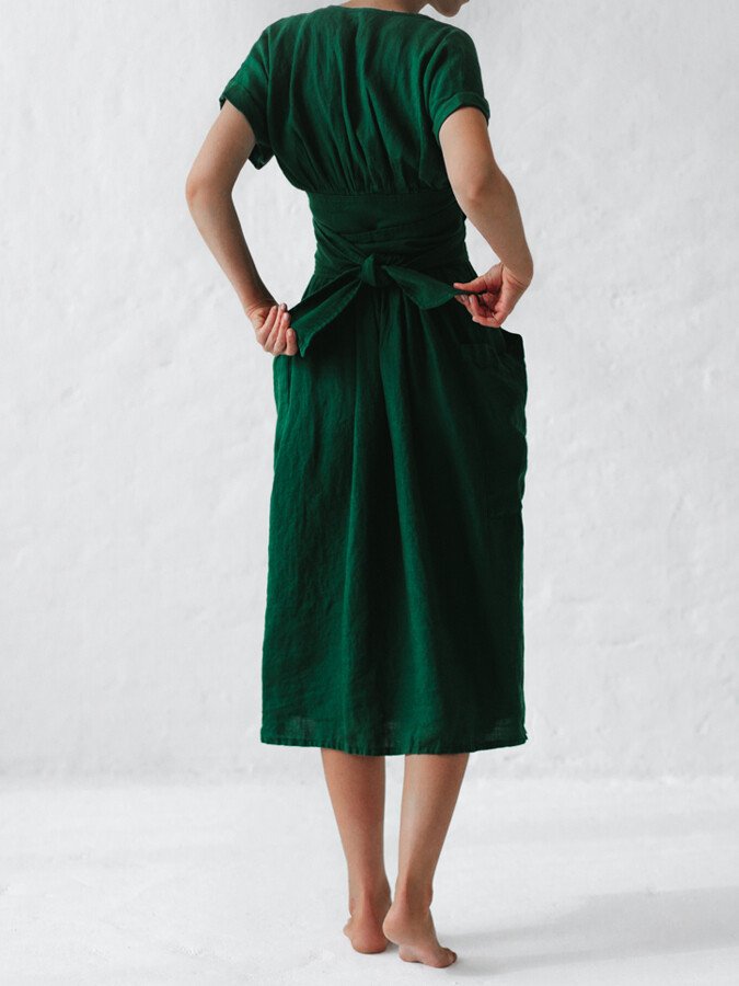 Lynne | Linen wrap dress with waist belt and pockets