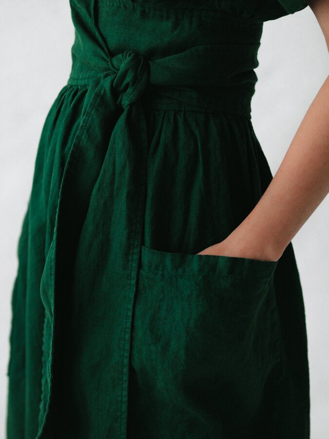 Lynne | Linen wrap dress with waist belt and pockets