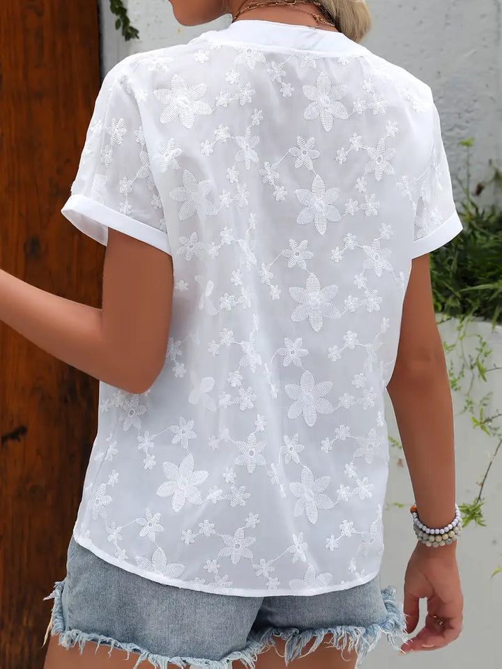 Clady | Embroidered Cotton Blouse - Short Sleeve