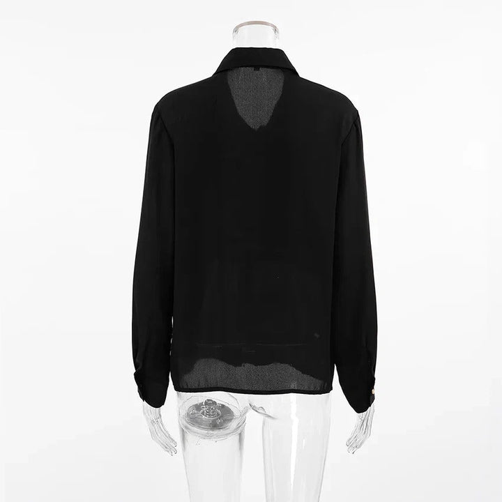 Refined Pleated Women's Blouse with Long Sleeve